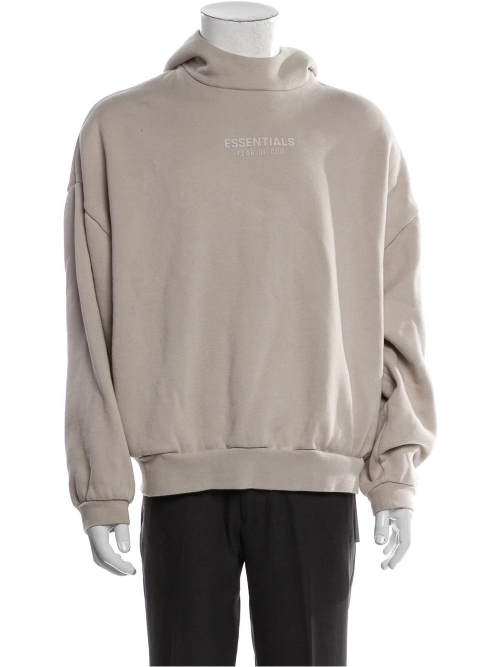 Fear of God ESSENTIALS long sleeve mock neck hoodie neutral light taupe brown S
